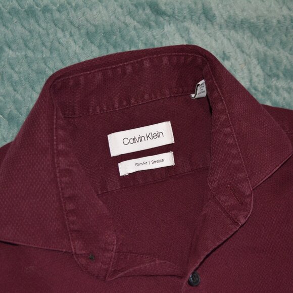 Calvin Klein | Slim Fit Stretch Red Long Sleeve Button Down - Picture 4 of 5